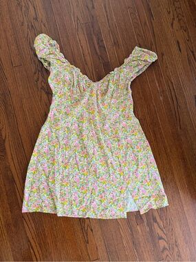 With Jean Floral Mini Dress in Pink and Green